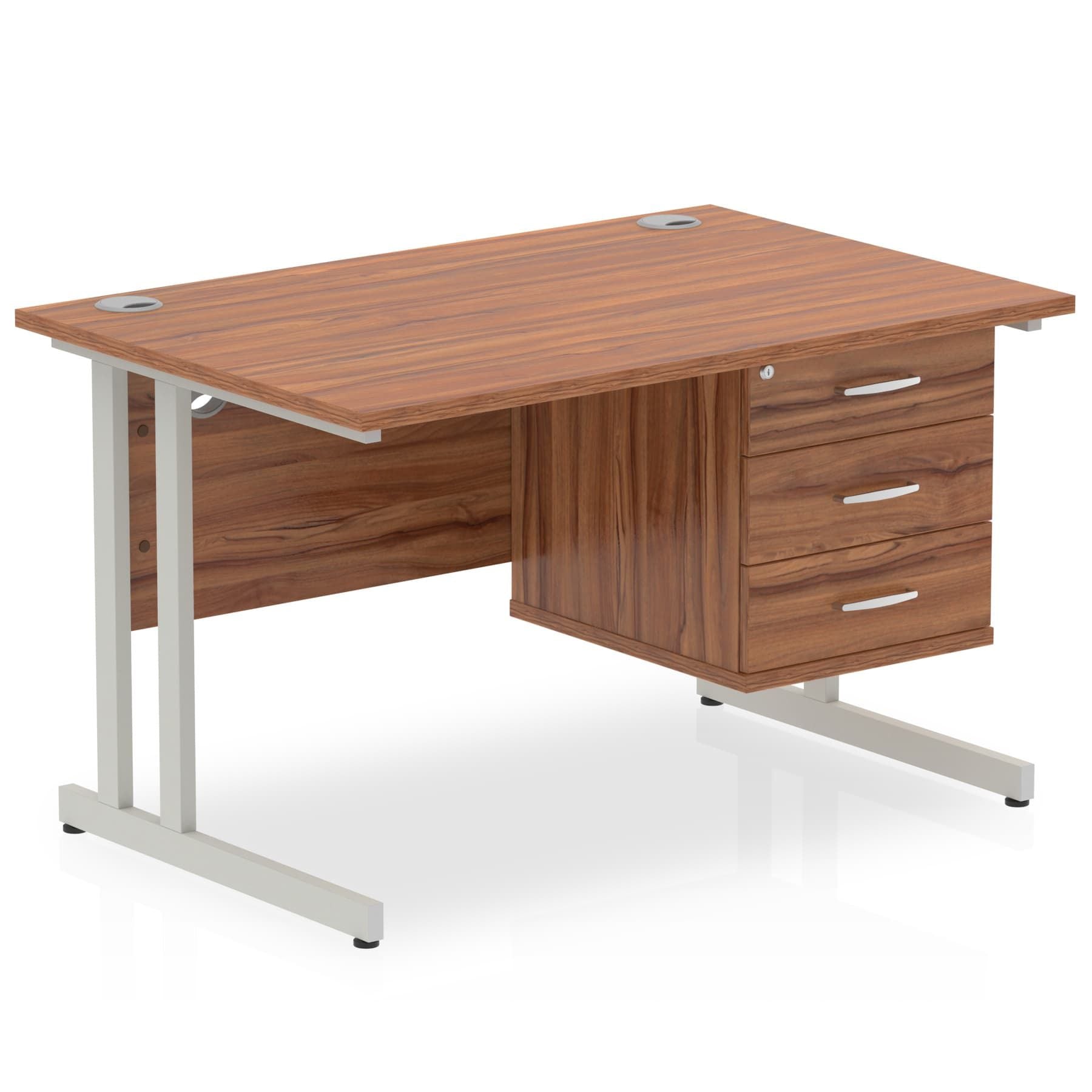 Office furniture impulse-cantilever-straight-desk-silver-frame-with-fixed-pedestal Dynamic  WALNUT 120 Wide 3 Drawer