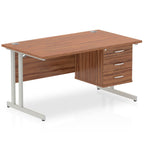 Office furniture impulse-cantilever-straight-desk-silver-frame-with-fixed-pedestal Dynamic  WALNUT 140 Wide 3 Drawer