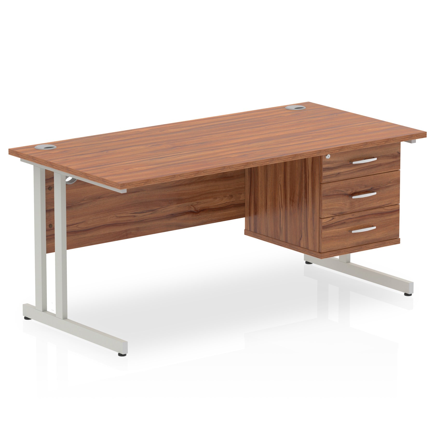 Office furniture impulse-cantilever-straight-desk-silver-frame-with-fixed-pedestal Dynamic  OAK 160 Wide 3 Drawer