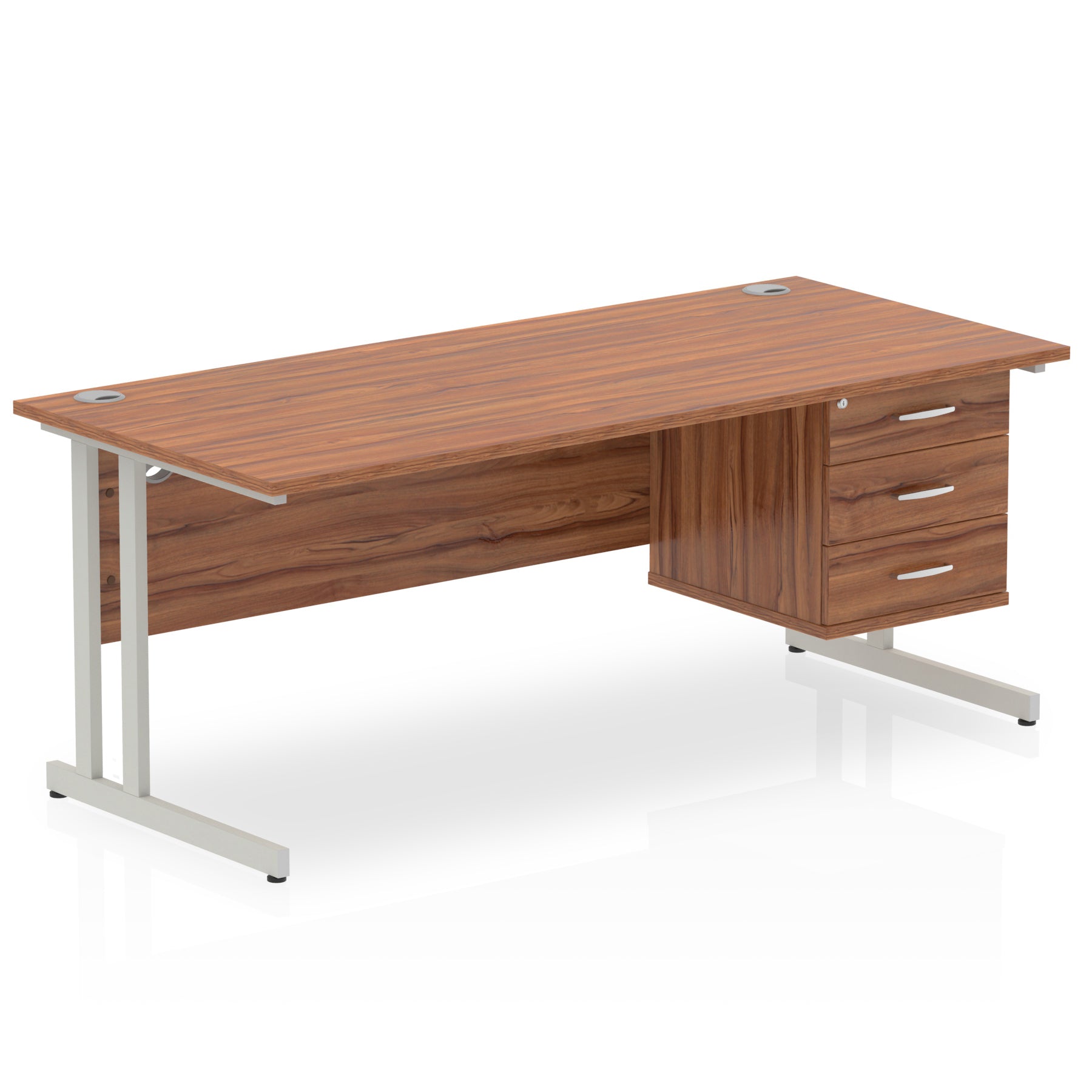 Office furniture impulse-cantilever-straight-desk-silver-frame-with-fixed-pedestal Dynamic  MAPLE 180 Wide 3 Drawer