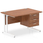 Office furniture impulse-cantilever-straight-desk-white-frame-with-fixed-pedestal Dynamic  WALNUT 120 Wide 3 Drawer