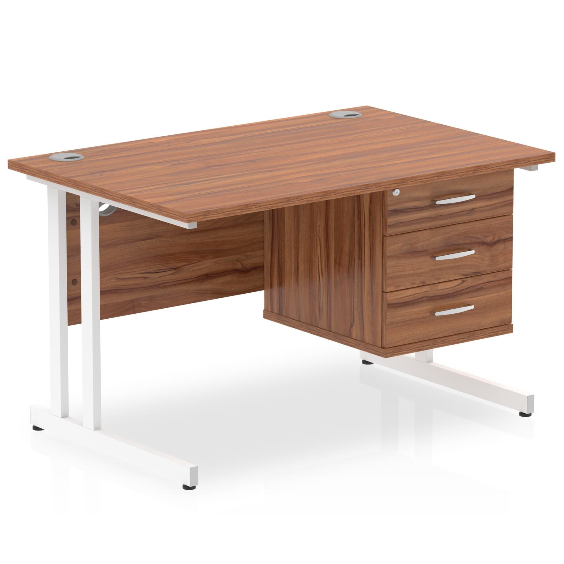 Office furniture impulse-cantilever-straight-desk-white-frame-with-fixed-pedestal Dynamic  WALNUT 120 Wide 3 Drawer