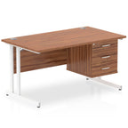 Office furniture impulse-cantilever-straight-desk-white-frame-with-fixed-pedestal Dynamic  WALNUT 140 Wide 3 Drawer