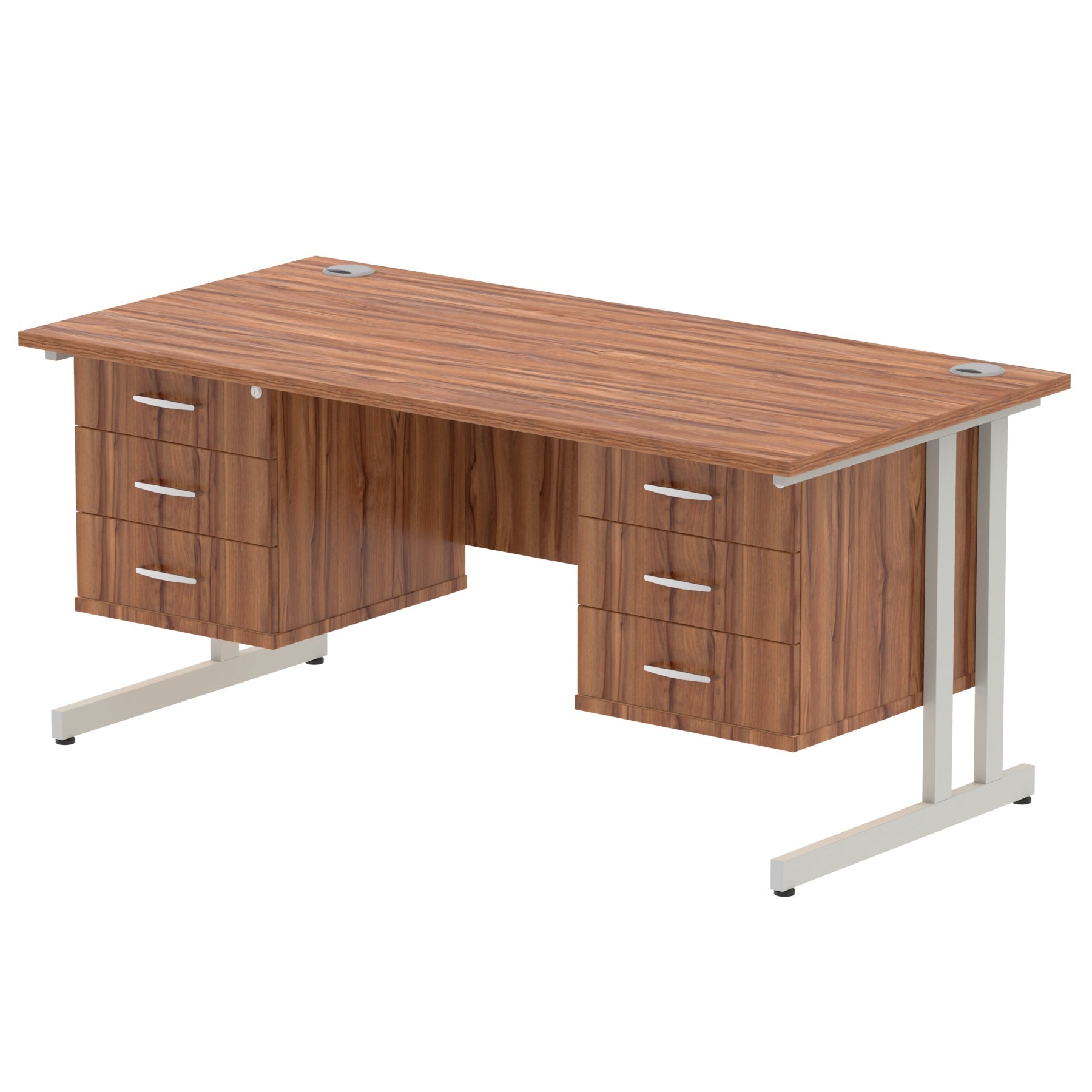 Office furniture impulse-cantilever-straight-desk-silver-frame-with-fixed-pedestal Dynamic  OAK 160 Wide 2 Drawer x2