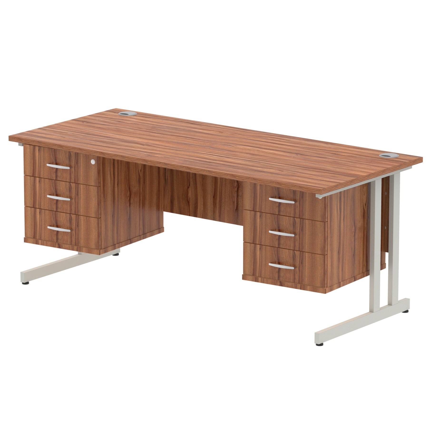 Office furniture impulse-cantilever-straight-desk-silver-frame-with-fixed-pedestal Dynamic  MAPLE 180 Wide 2 Drawer x2