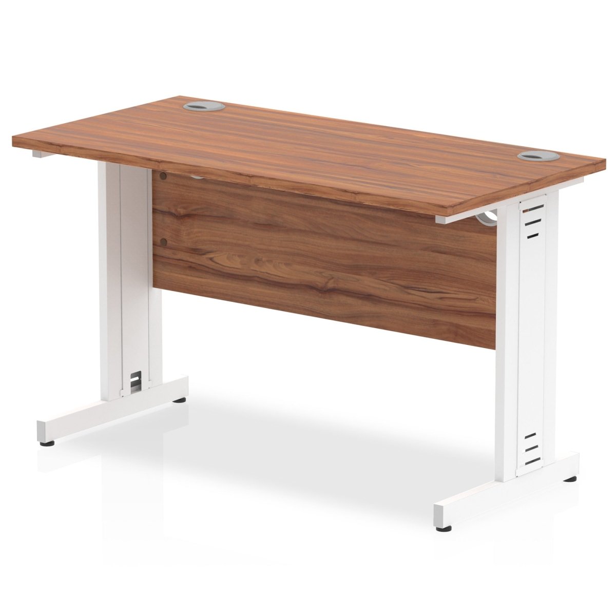 Office furniture impulse-120mm-slimline-desk-cable-managed-leg Dynamic  White Colour Walnut 