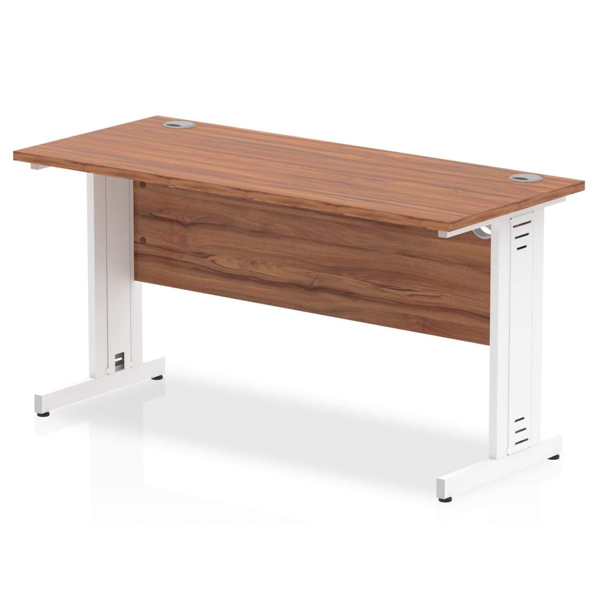 Office furniture impulse-140mm-slimline-desk-cable-managed-leg Dynamic  White Colour Walnut 