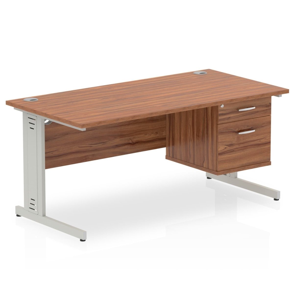 Office furniture impulse-140mm-cable-managed-straight-desk-with-fixed-pedestal Dynamic  WALNUT Desk Colour 2 Drawer 
