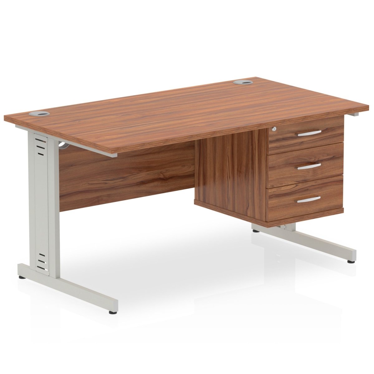 Office furniture impulse-140mm-cable-managed-straight-desk-with-fixed-pedestal Dynamic  WALNUT Desk Colour 3 Drawer 