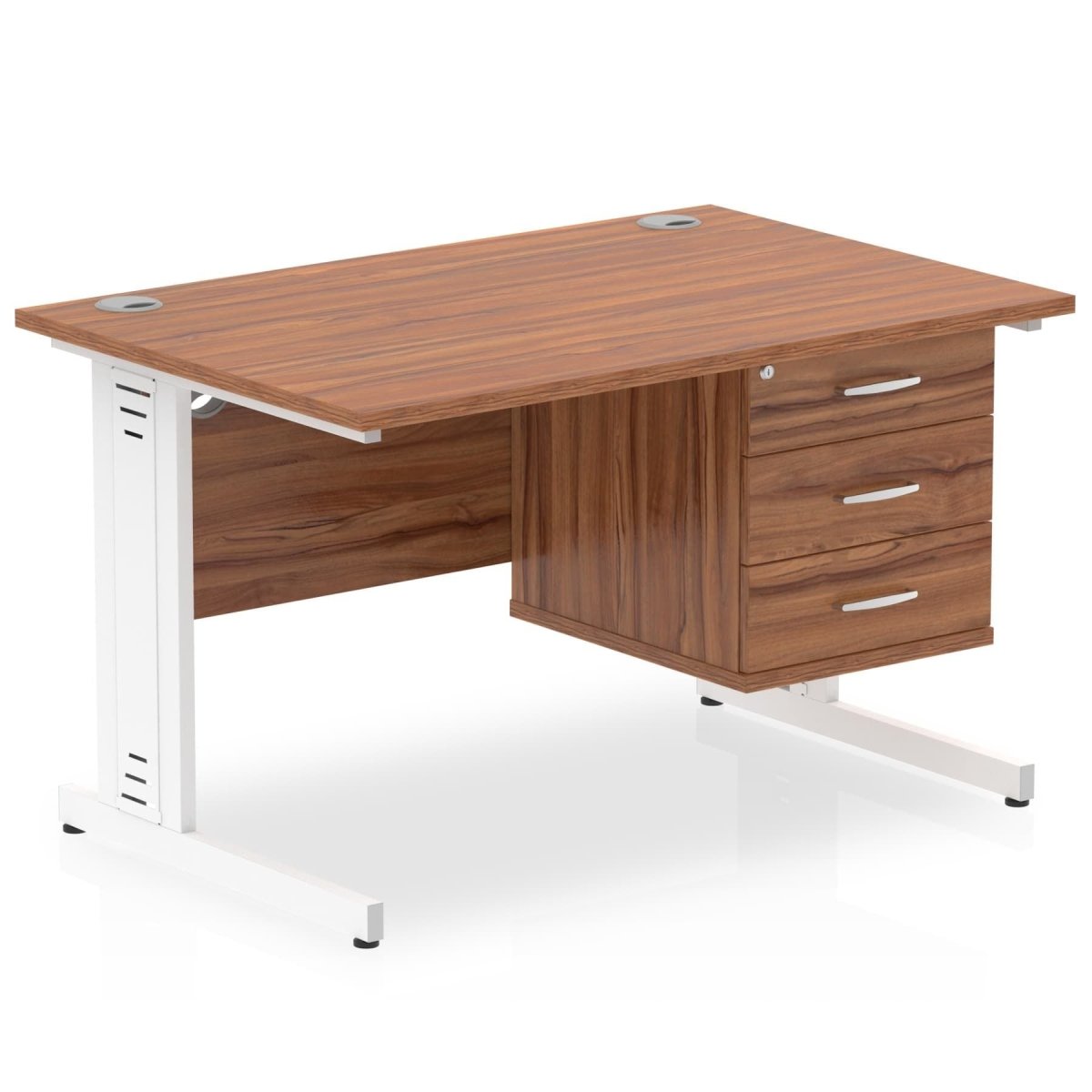 Office furniture impulse-120mm-cable-managed-straight-desk-with-fixed-pedestal Dynamic  WALNUT Desk Colour 3 Drawer 