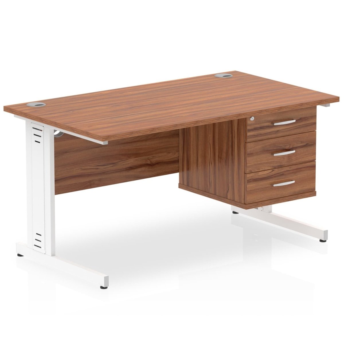 Office furniture impulse-140mm-cable-managed-straight-desk-with-fixed-pedestal Dynamic  WALNUT Desk Colour 3 Drawer 