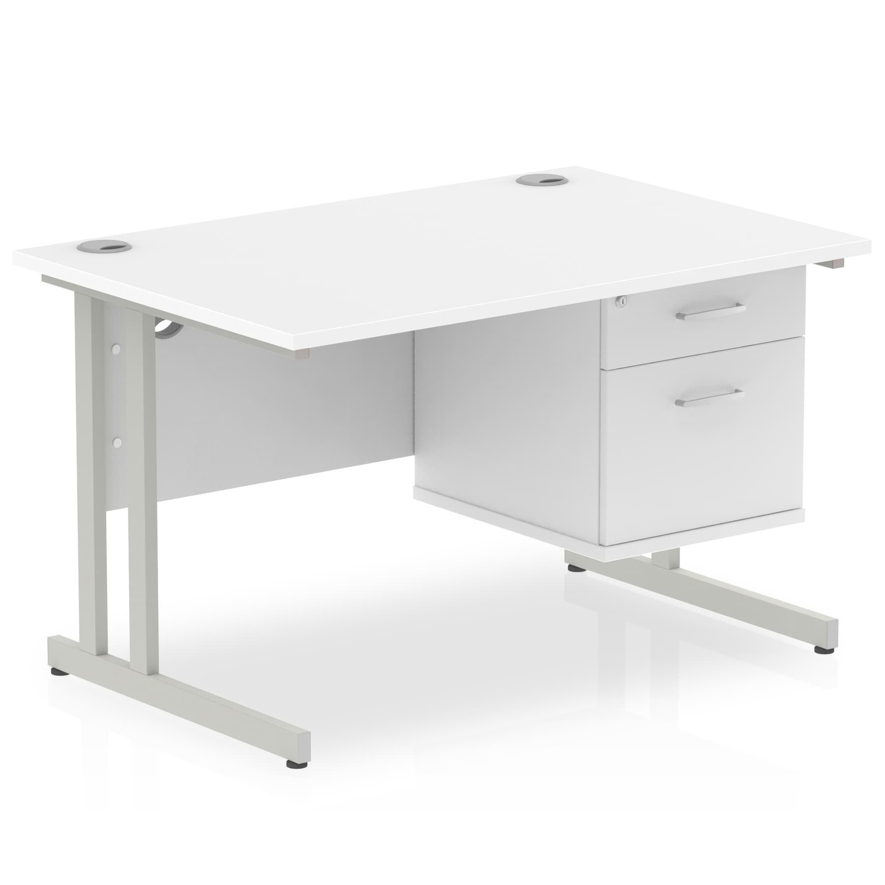 Office furniture impulse-cantilever-straight-desk-silver-frame-with-fixed-pedestal Dynamic  WHITE 120 Wide 2 Drawer