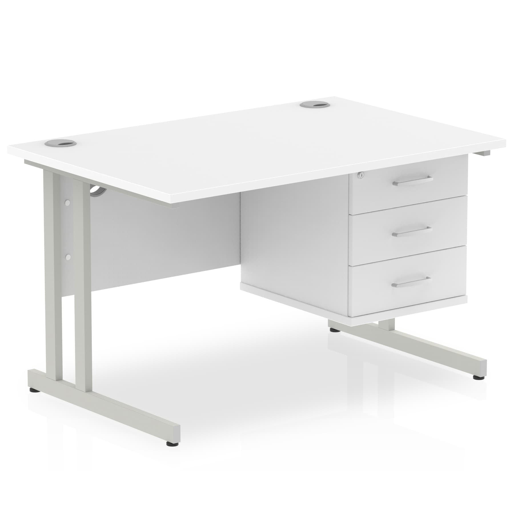 Office furniture impulse-cantilever-straight-desk-silver-frame-with-fixed-pedestal Dynamic  WHITE 120 Wide 3 Drawer