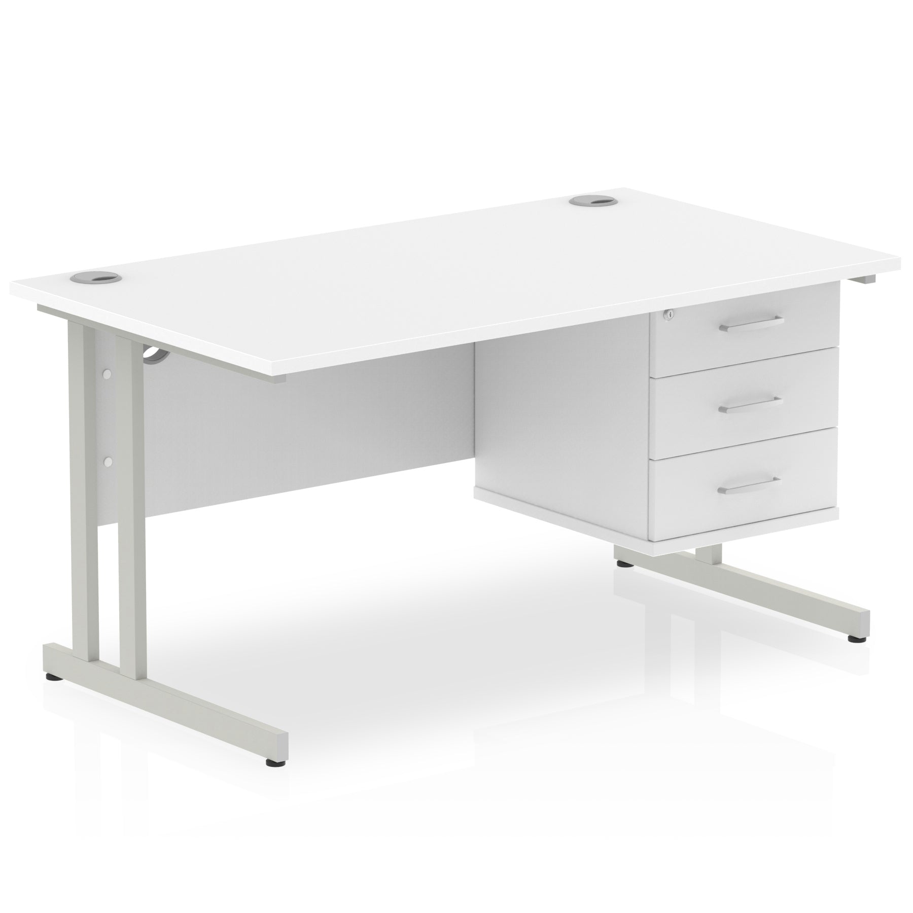 Office furniture impulse-cantilever-straight-desk-silver-frame-with-fixed-pedestal Dynamic  WHITE 140 Wide 3 Drawer