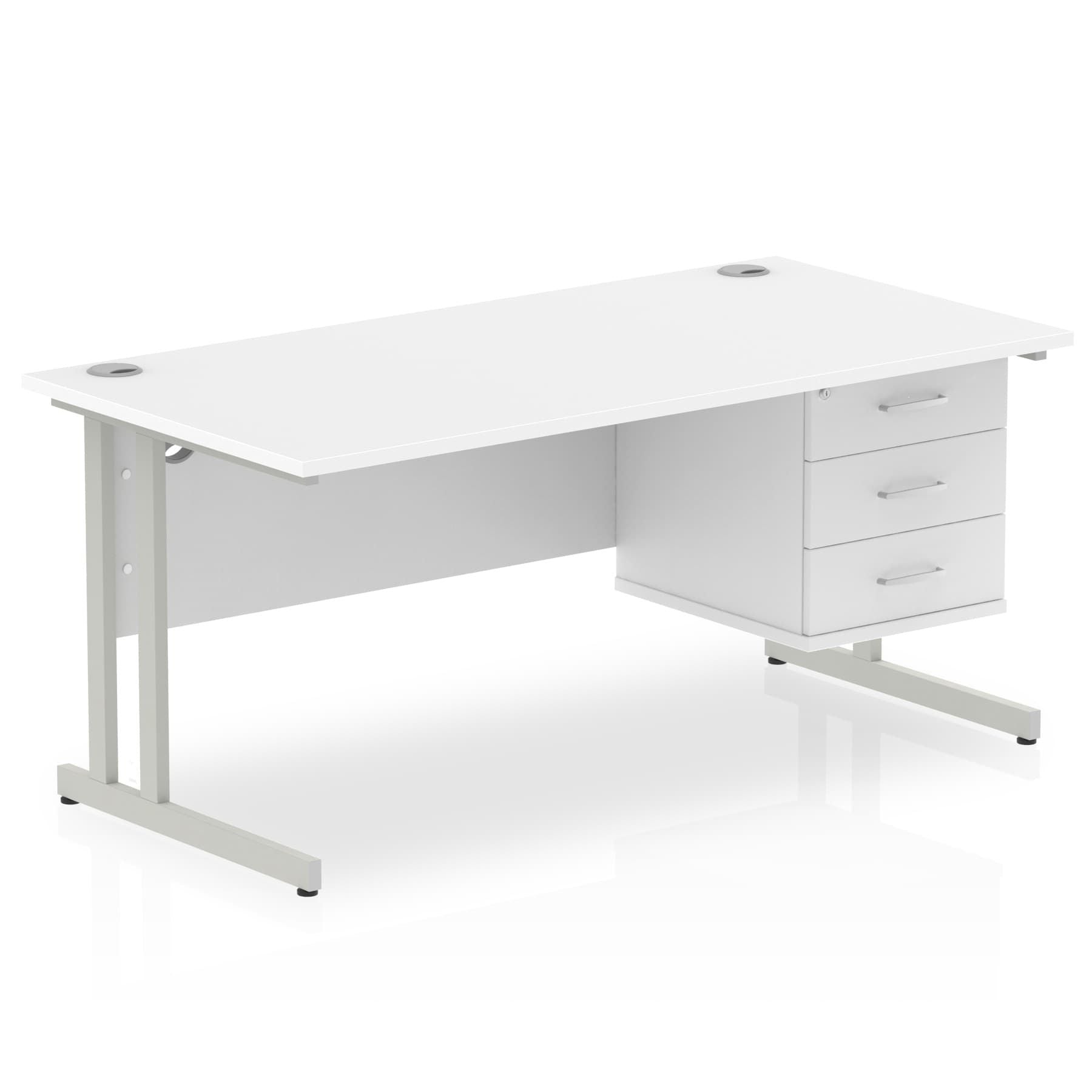 Office furniture impulse-cantilever-straight-desk-silver-frame-with-fixed-pedestal Dynamic  WALNUT 160 Wide 2 Drawer
