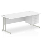 Office furniture impulse-cantilever-straight-desk-silver-frame-with-fixed-pedestal Dynamic  OAK 180 Wide 2 Drawer