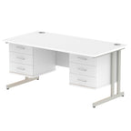 Office furniture impulse-cantilever-straight-desk-silver-frame-with-fixed-pedestal Dynamic  WALNUT 160 Wide 3 Drawer