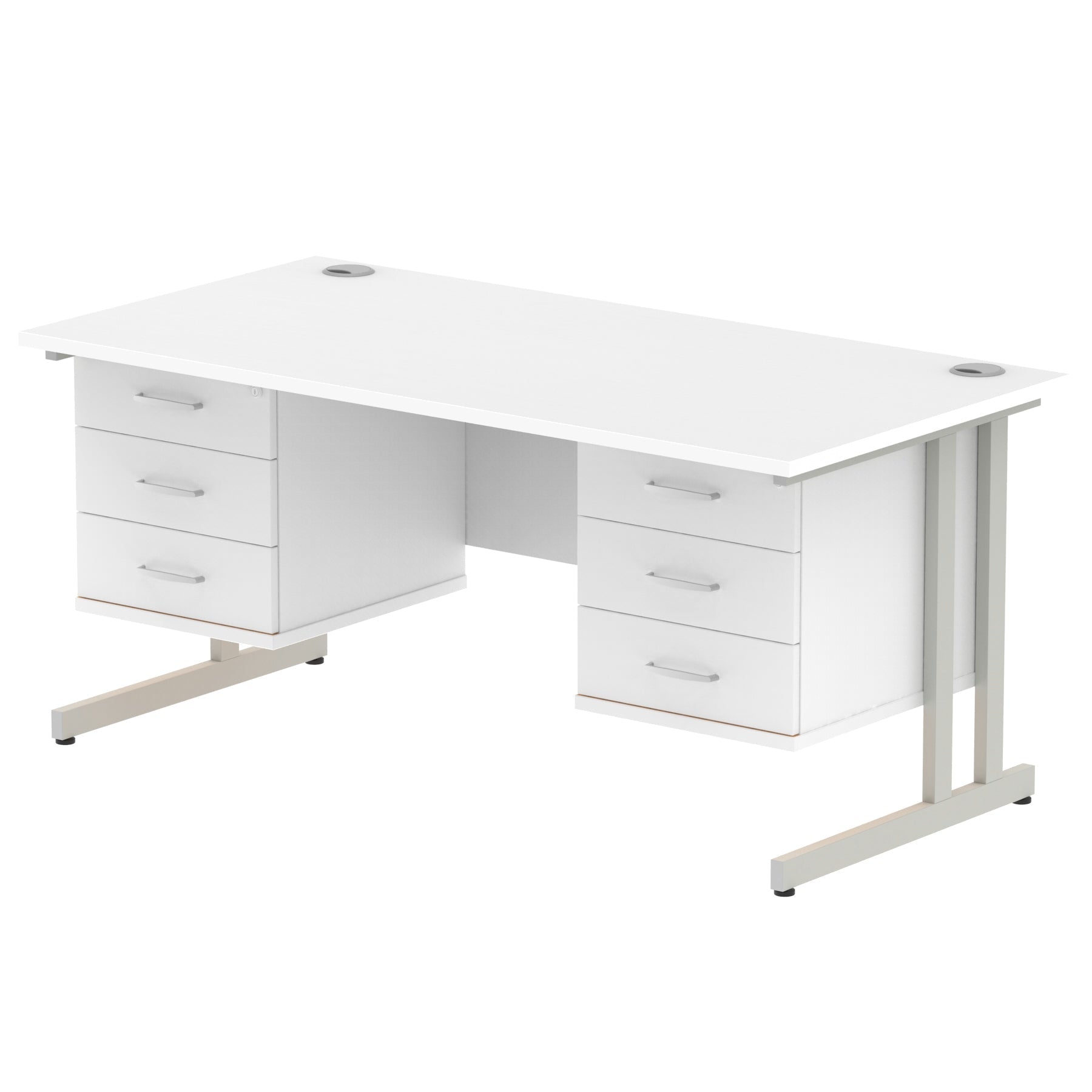 Office furniture impulse-cantilever-straight-desk-silver-frame-with-fixed-pedestal Dynamic  WALNUT 160 Wide 3 Drawer