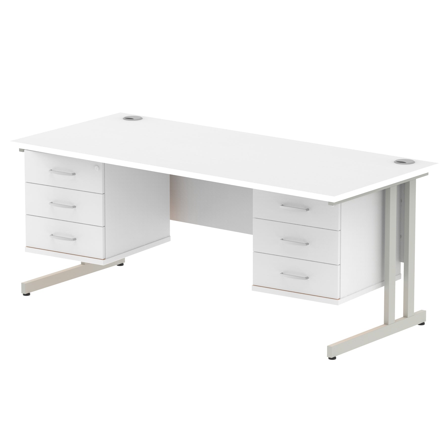 Office furniture impulse-cantilever-straight-desk-silver-frame-with-fixed-pedestal Dynamic  OAK 180 Wide 3 Drawer