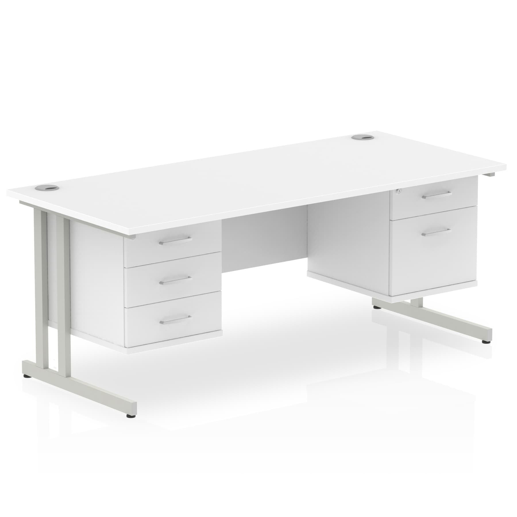Office furniture impulse-cantilever-straight-desk-silver-frame-with-fixed-pedestal Dynamic  OAK 160 Wide 3 Drawer x2