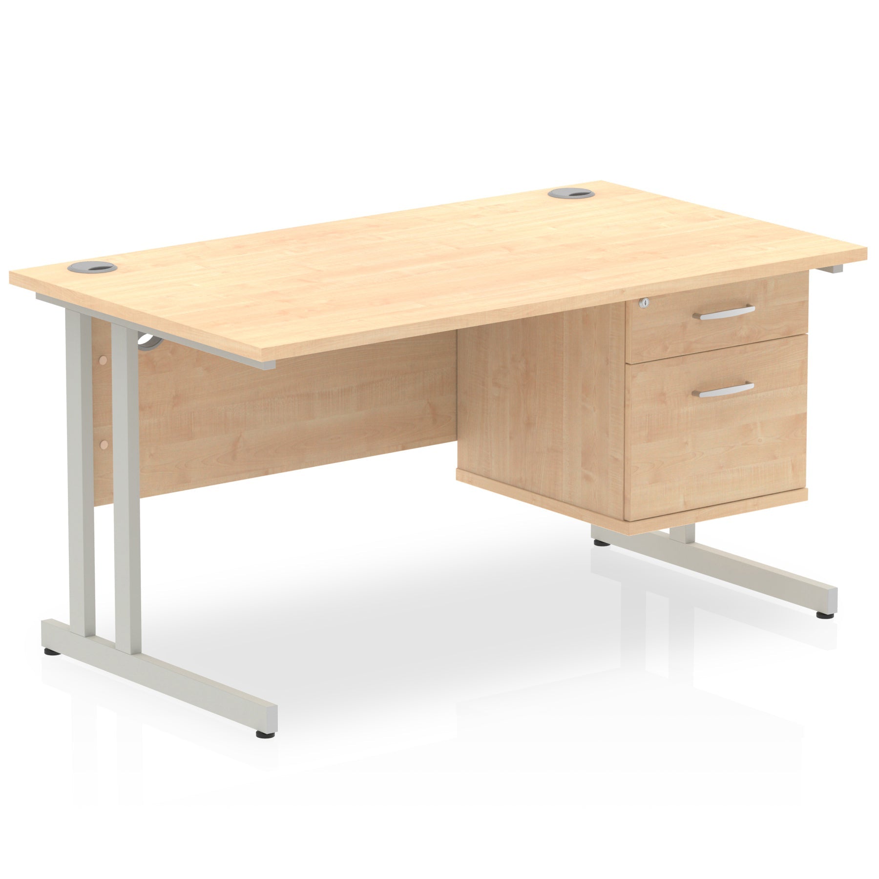 Office furniture impulse-cantilever-straight-desk-silver-frame-with-fixed-pedestal Dynamic  MAPLE 140 Wide 2 Drawer