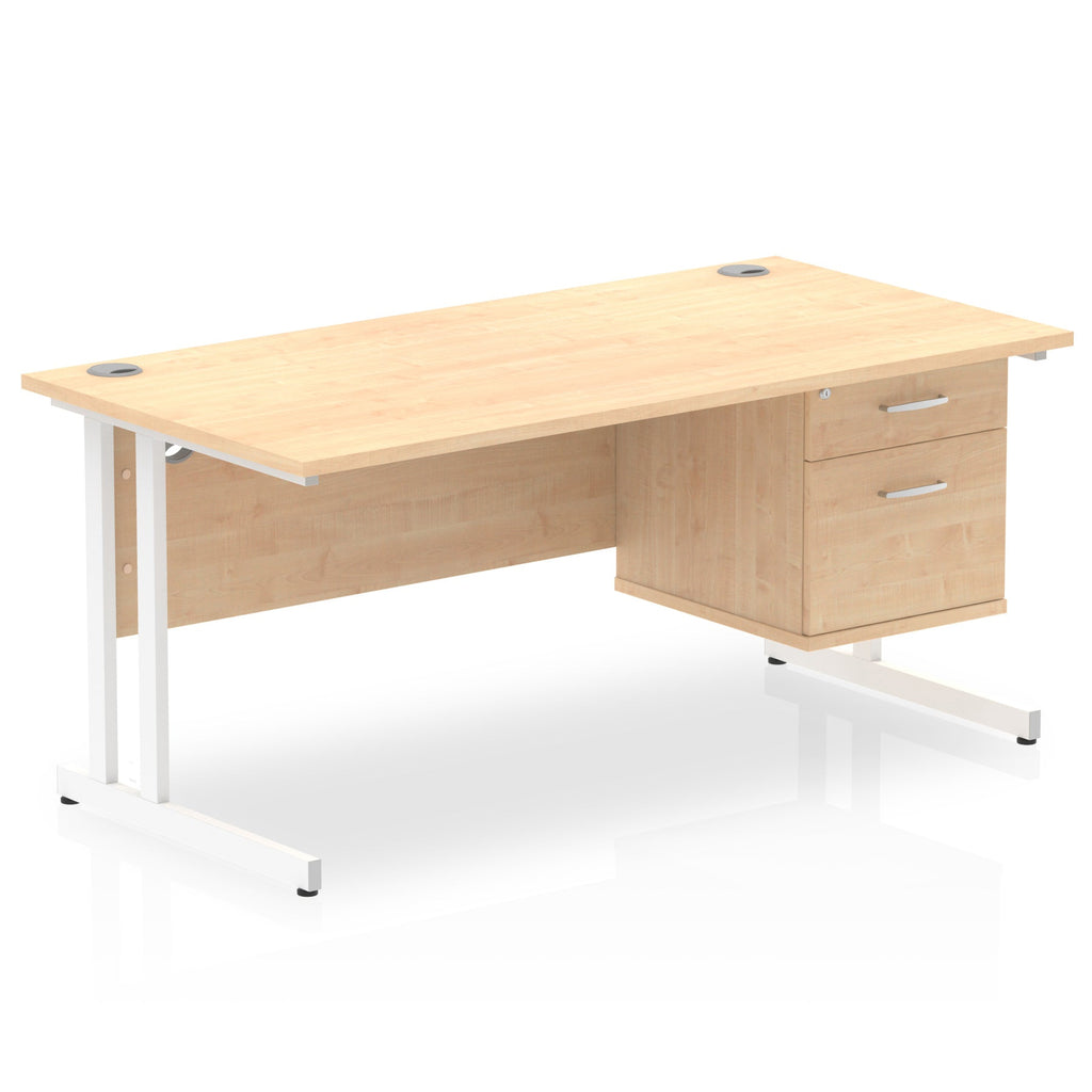 Office furniture impulse-cantilever-straight-desk-white-frame-with-fixed-pedestal Dynamic  Grey Oak 160 Wide 3 Drawer x2