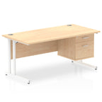 Office furniture impulse-cantilever-straight-desk-white-frame-with-fixed-pedestal Dynamic  Grey Oak 160 Wide 3 Drawer x2