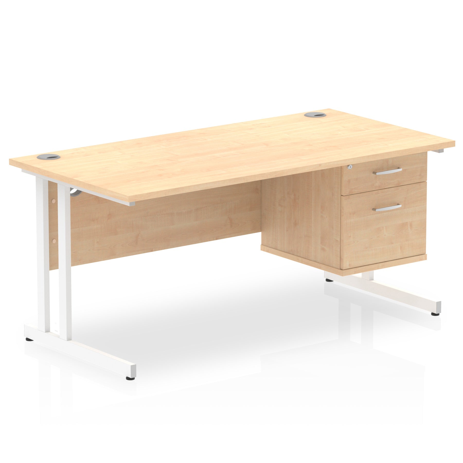 Office furniture impulse-cantilever-straight-desk-white-frame-with-fixed-pedestal Dynamic  Grey Oak 160 Wide 3 Drawer x2