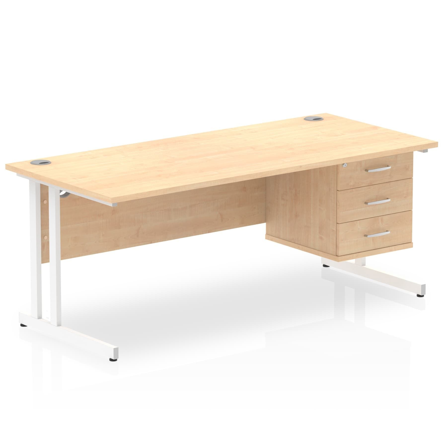 impulse-cantilever-straight-desk-white-frame-with-fixed-pedestal Dynamic  Grey Oak 180 Wide 2 Drawer & 3 Drawer