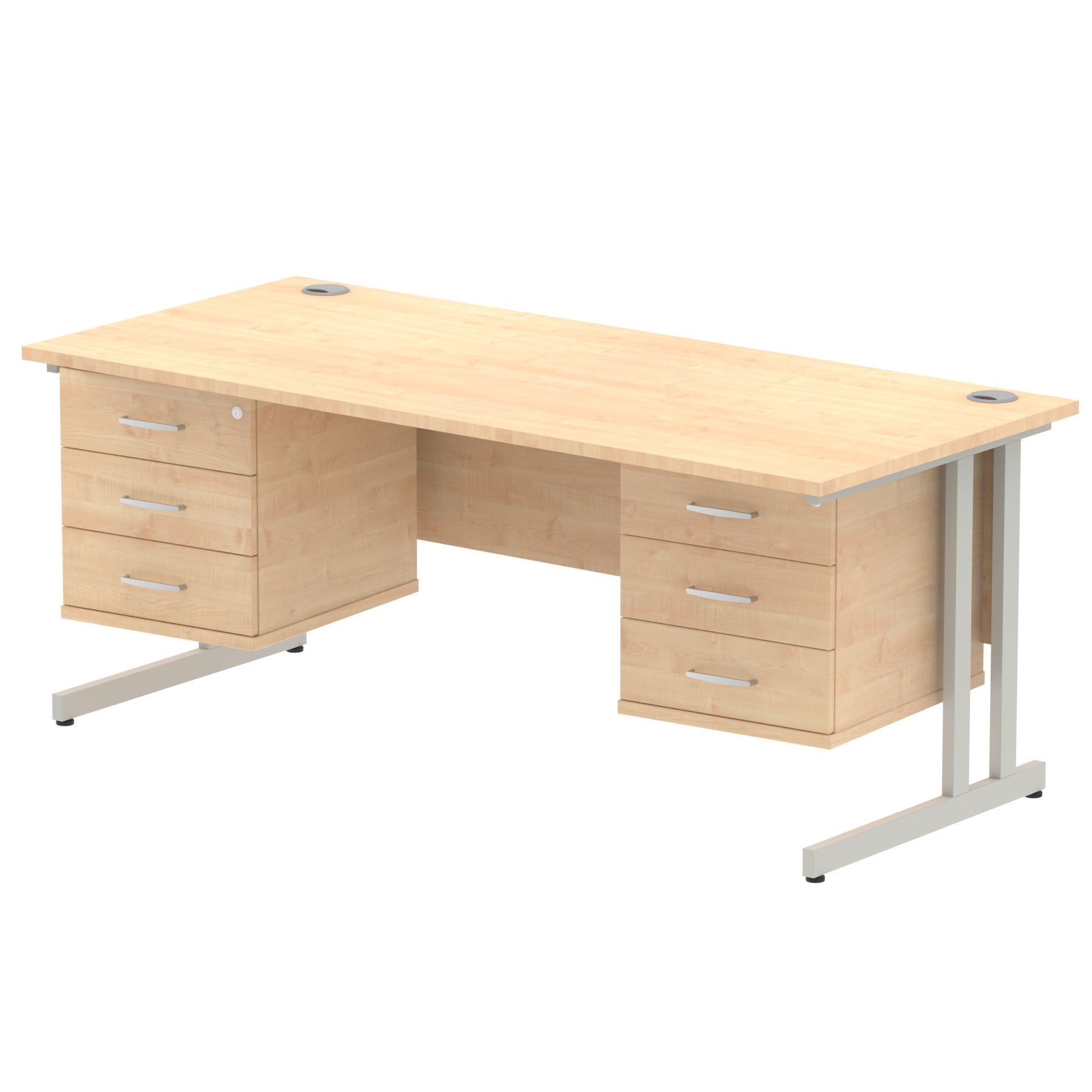 impulse-cantilever-straight-desk-silver-frame-with-fixed-pedestal Dynamic  Grey Oak 180 Wide 2 Drawer & 3 Drawer