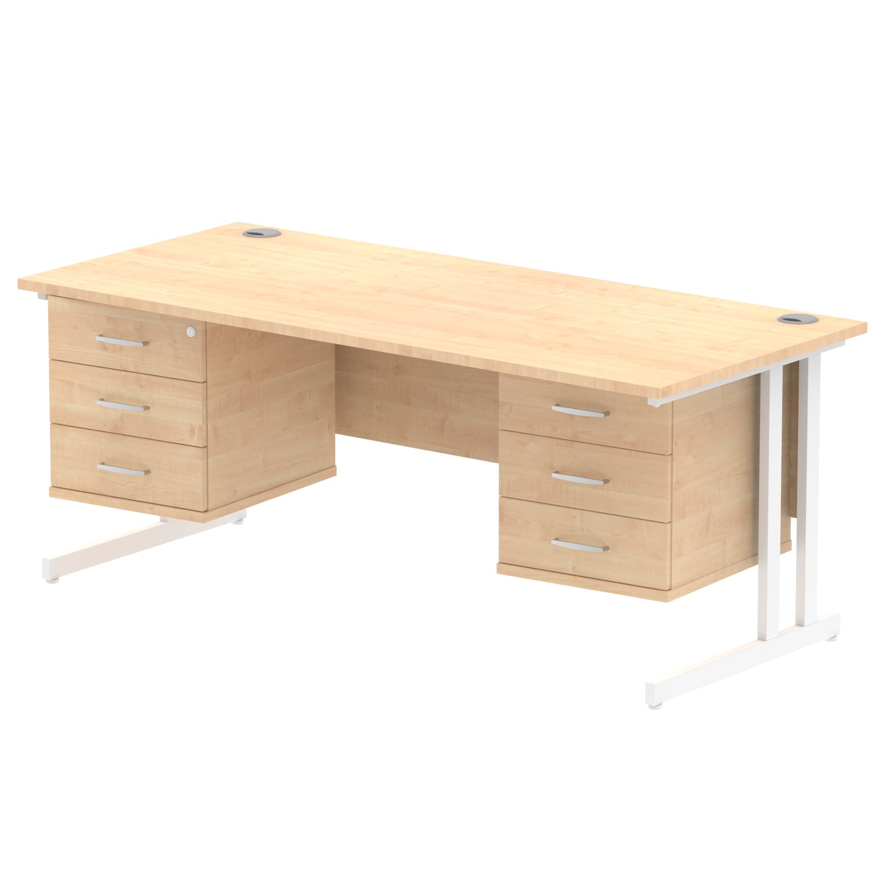 Office furniture impulse-cantilever-straight-desk-white-frame-with-fixed-pedestal Dynamic  Grey Oak 180 Wide 2 Drawer