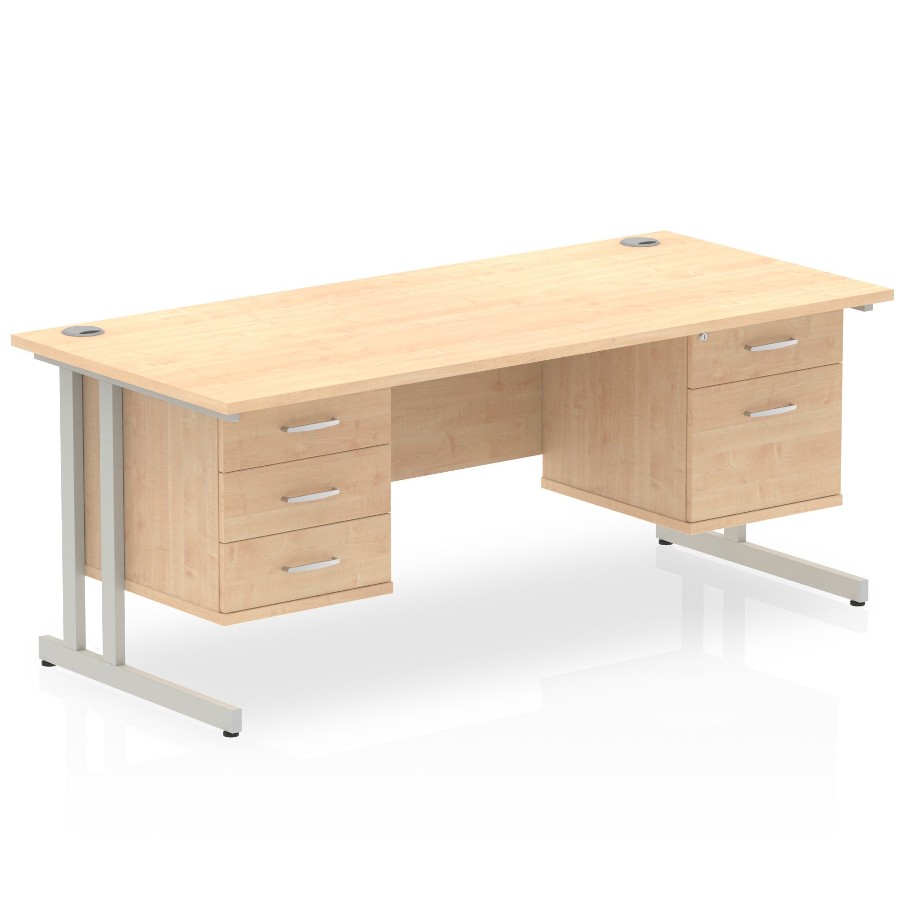 impulse-cantilever-straight-desk-silver-frame-with-fixed-pedestal Dynamic  Grey Oak 160 Wide 2 Drawer x2