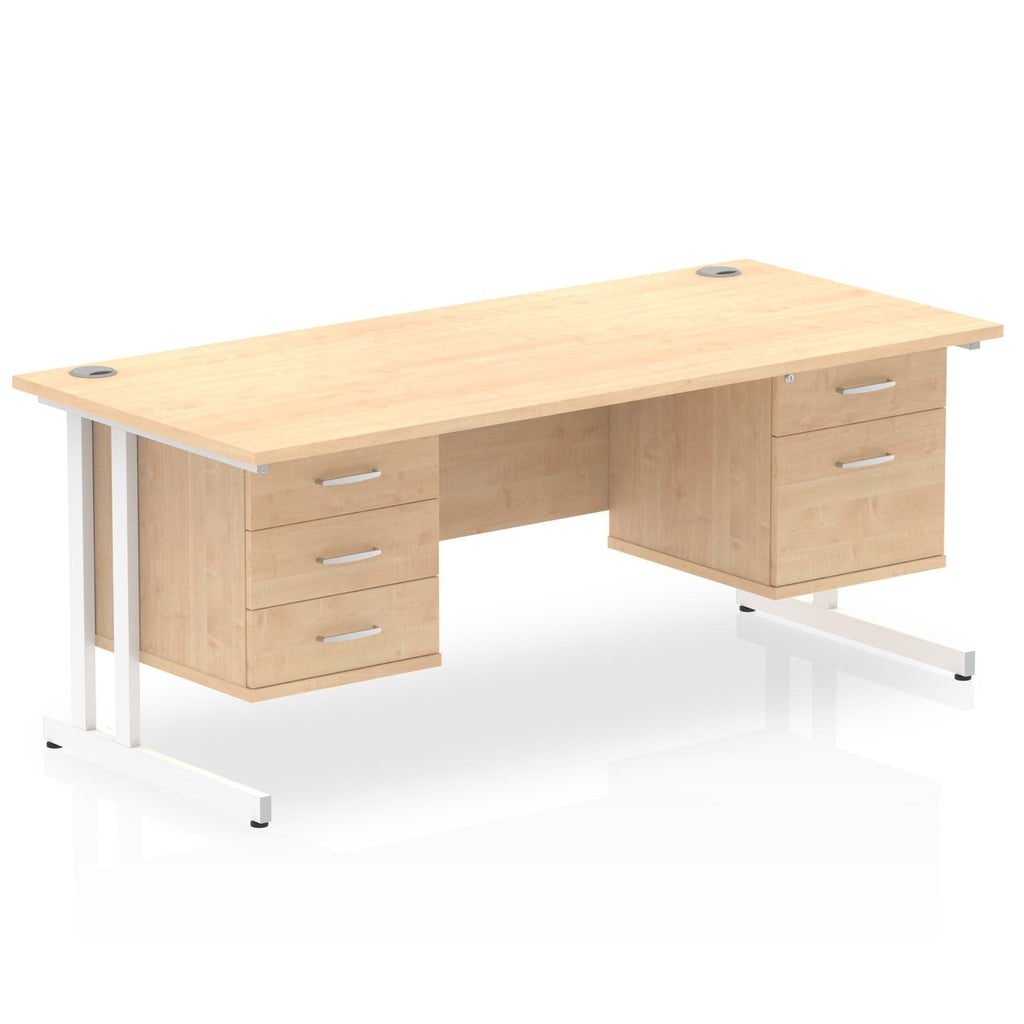 Office furniture impulse-cantilever-straight-desk-white-frame-with-fixed-pedestal Dynamic  Grey Oak 160 Wide 2 Drawer x2