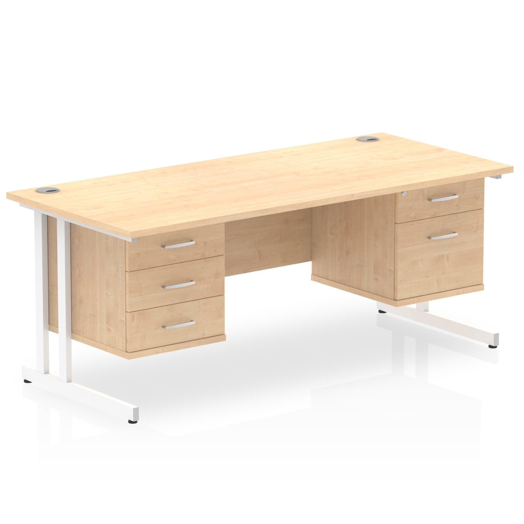 Office furniture impulse-cantilever-straight-desk-white-frame-with-fixed-pedestal Dynamic  Grey Oak 160 Wide 2 Drawer x2