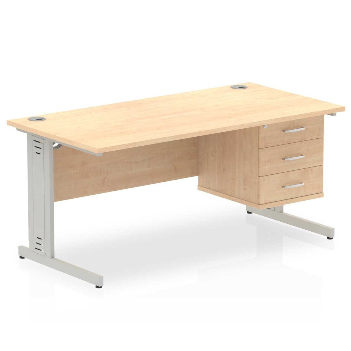 impulse-160mm-cable-managed-straight-desk-with-fixed-pedestal Dynamic  Grey Oak Desk Colour 2 Drawer x2 