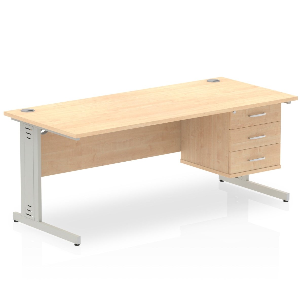 impulse-180mm-cable-managed-straight-desk-with-fixed-pedestal Dynamic  Grey Oak Desk Colour 3 Drawer x2 