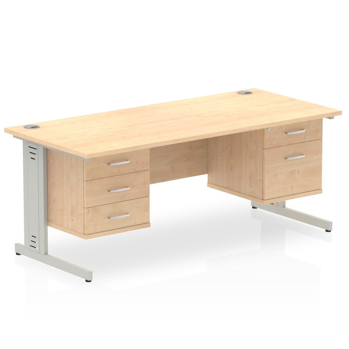 impulse-180mm-cable-managed-straight-desk-with-fixed-pedestal Dynamic  Grey Oak Desk Colour 2 Drawer x2 