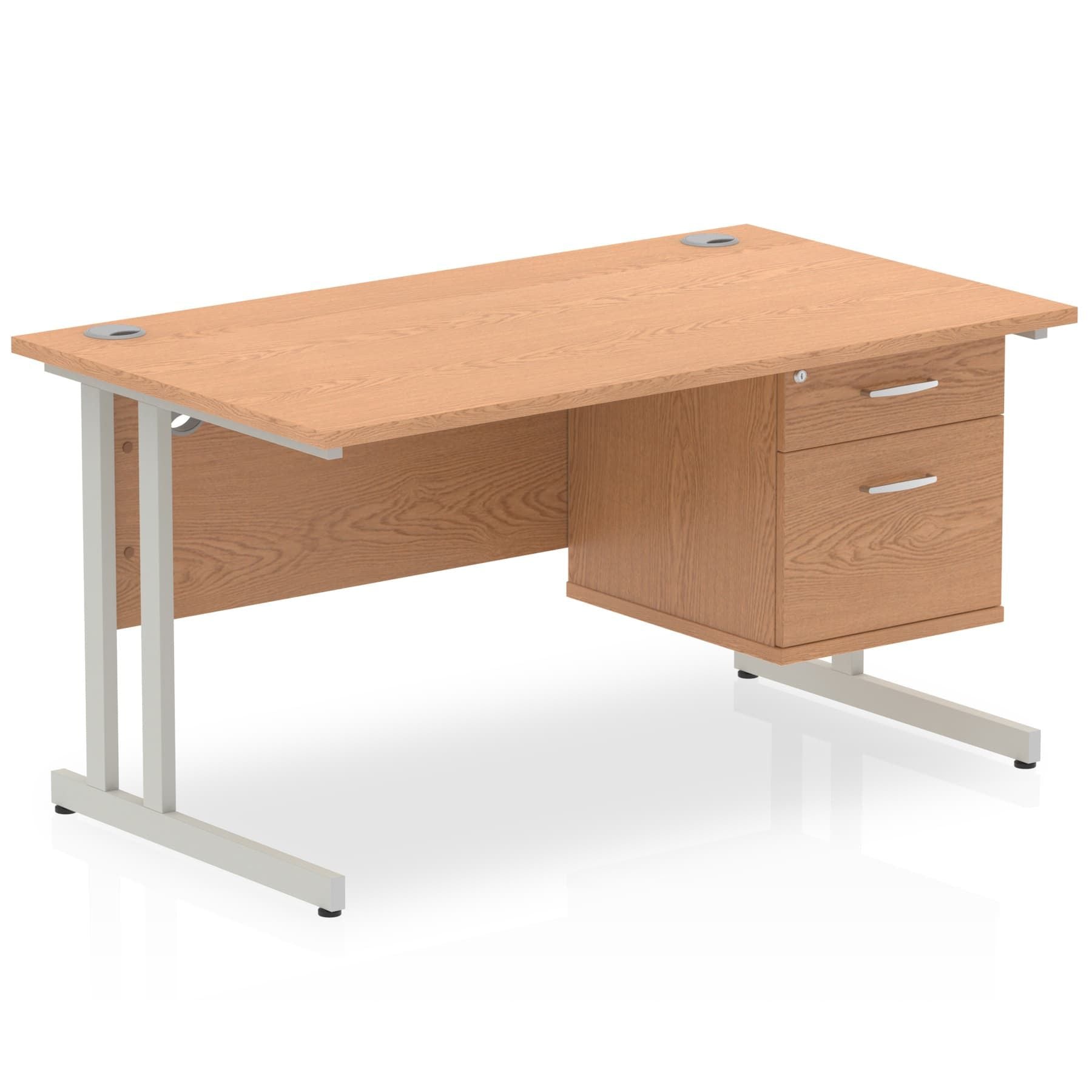 Office furniture impulse-cantilever-straight-desk-silver-frame-with-fixed-pedestal Dynamic  OAK 140 Wide 2 Drawer