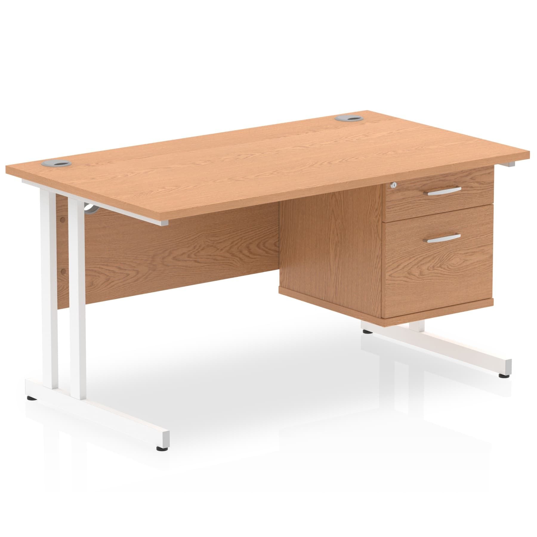 Office furniture impulse-cantilever-straight-desk-white-frame-with-fixed-pedestal Dynamic  OAK 140 Wide 2 Drawer
