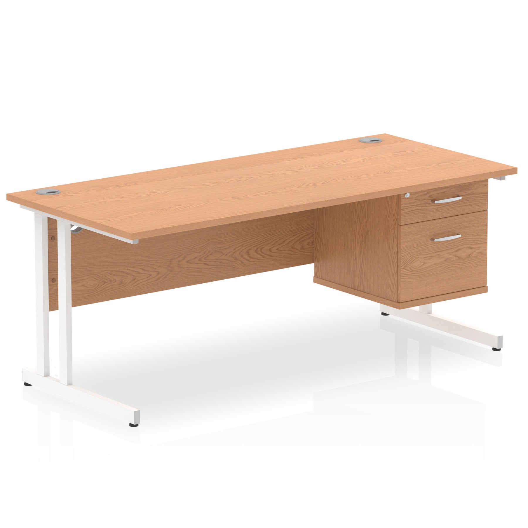 Office furniture impulse-cantilever-straight-desk-white-frame-with-fixed-pedestal Dynamic  Grey Oak 180 Wide 2 Drawer x2