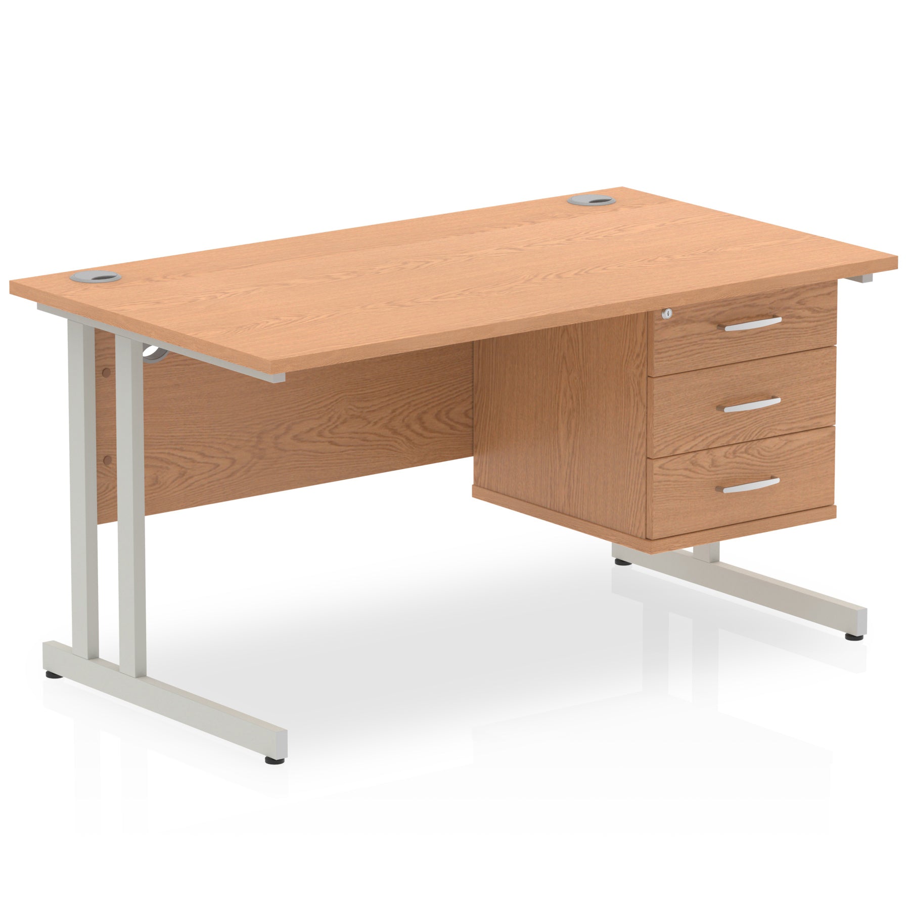 Office furniture impulse-cantilever-straight-desk-silver-frame-with-fixed-pedestal Dynamic  OAK 140 Wide 3 Drawer