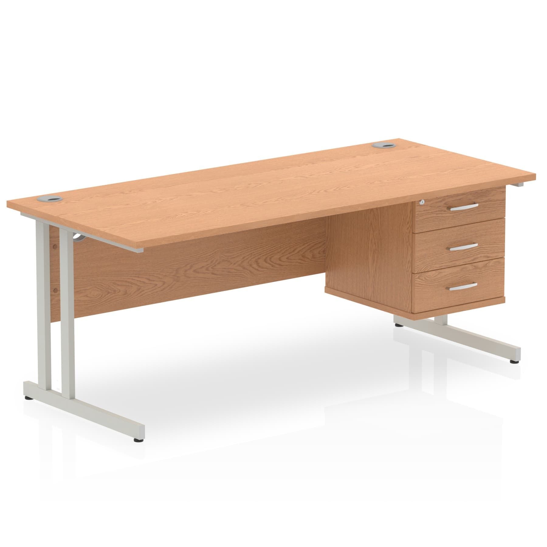 impulse-cantilever-straight-desk-silver-frame-with-fixed-pedestal Dynamic  Grey Oak 180 Wide 2 Drawer x2