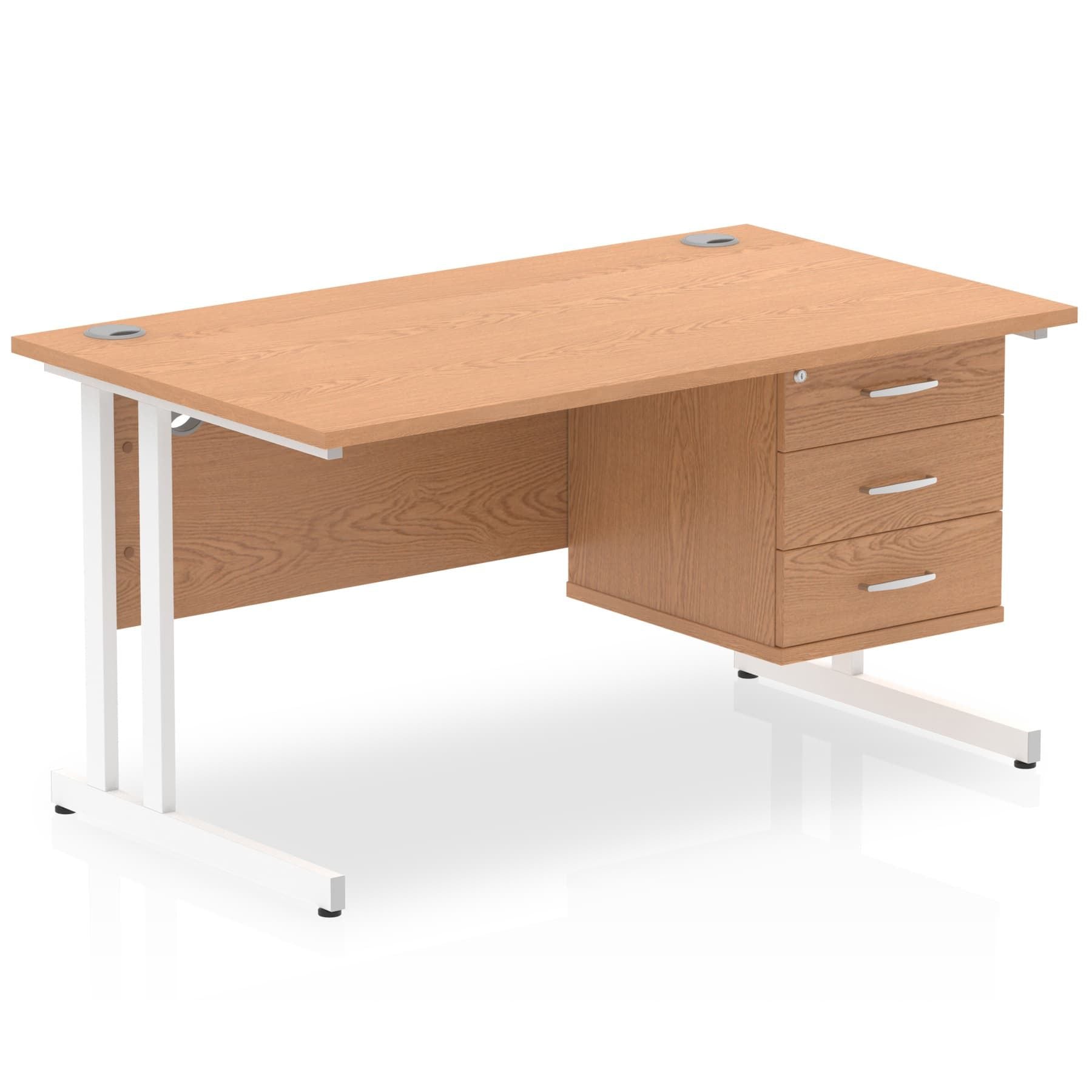 Office furniture impulse-cantilever-straight-desk-white-frame-with-fixed-pedestal Dynamic  OAK 140 Wide 3 Drawer