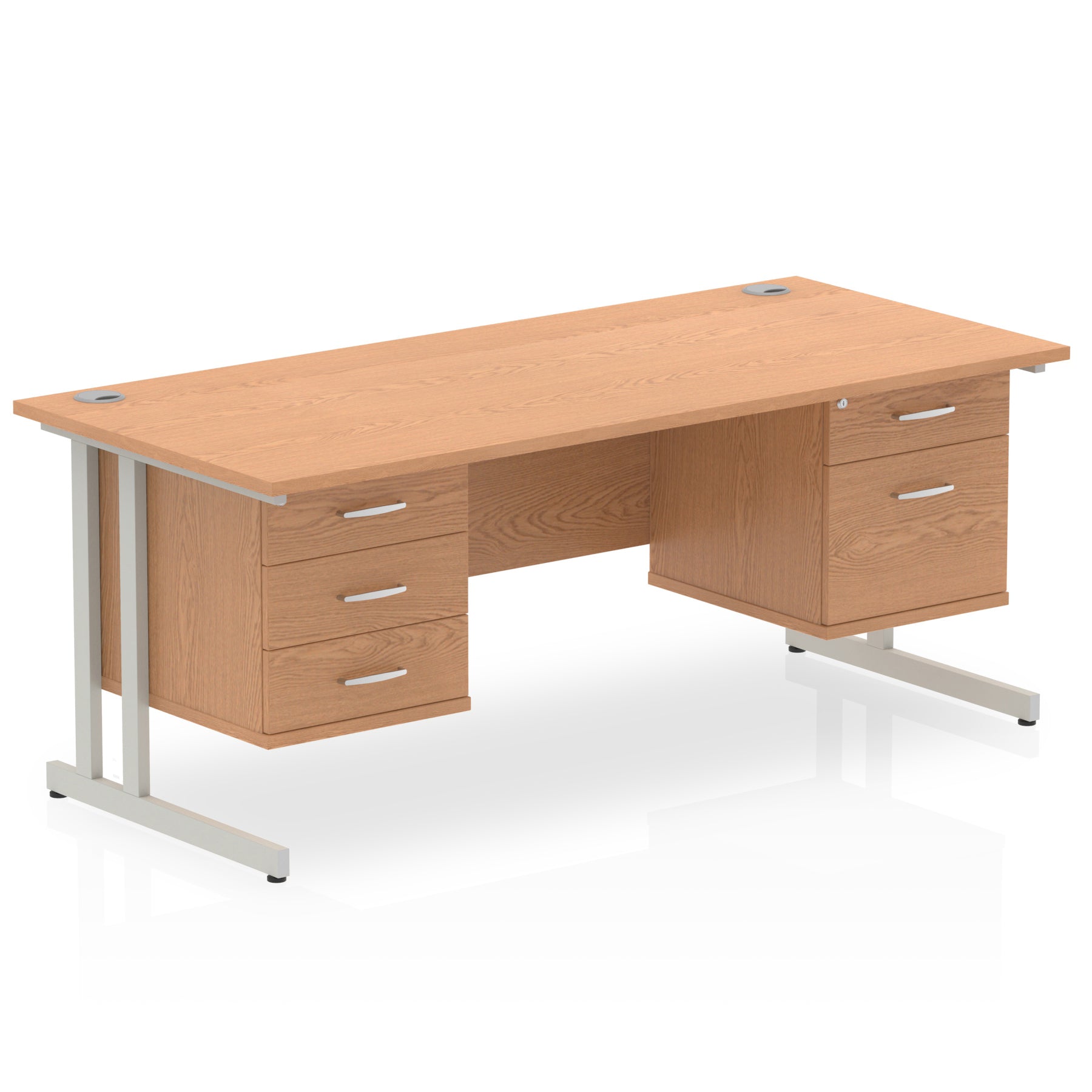 Office furniture impulse-cantilever-straight-desk-silver-frame-with-fixed-pedestal Dynamic  Grey Oak 180 Wide 2 Drawer