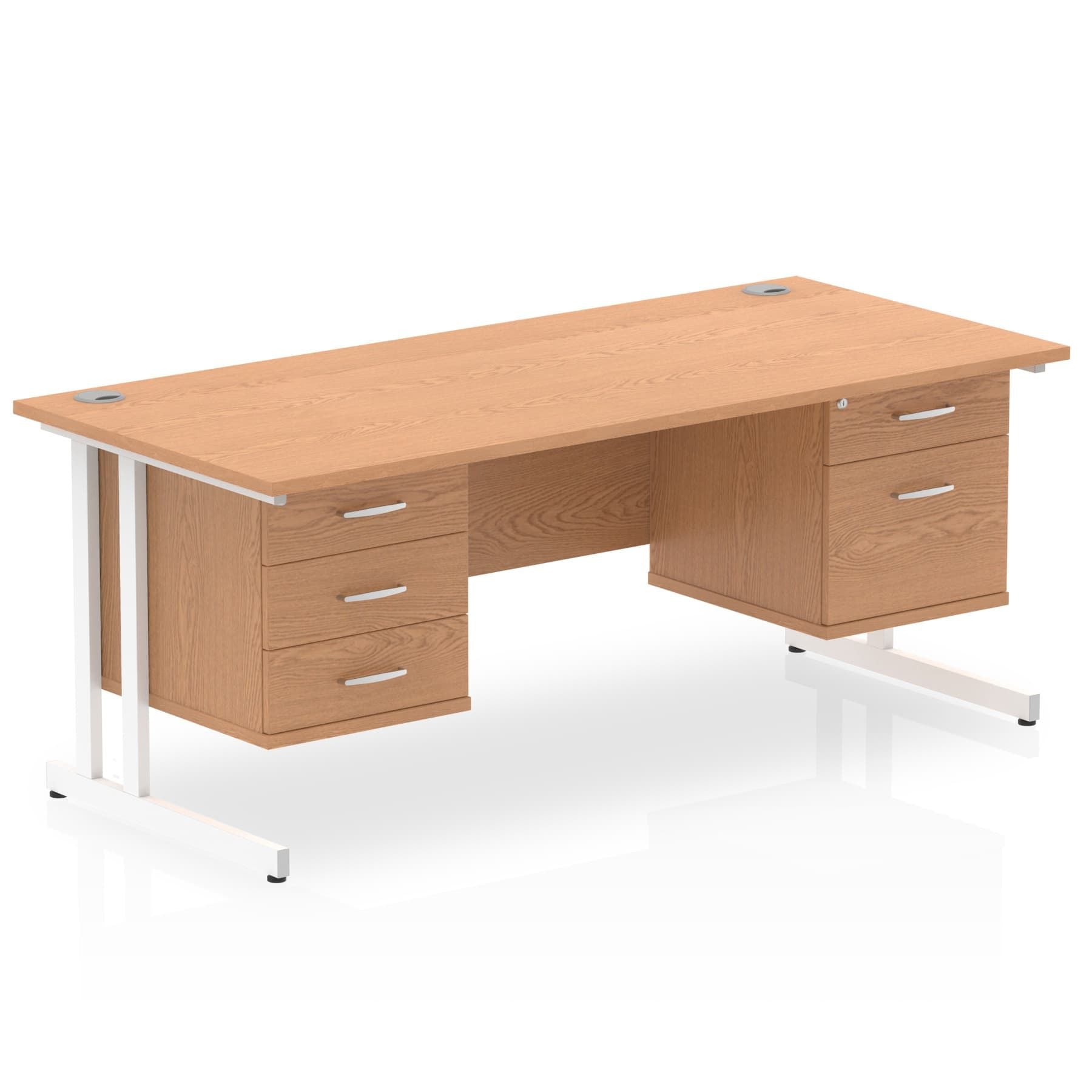 Office furniture impulse-cantilever-straight-desk-white-frame-with-fixed-pedestal Dynamic  Grey Oak 180 Wide 3 Drawer