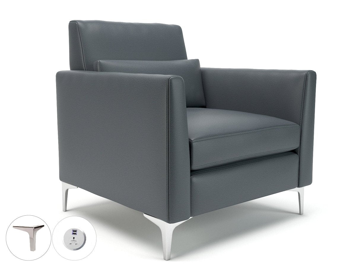 Office Soft seating Roselle 90cm Wide Armchair in Ultima Faux Leather with Socket Chrome Colour Atlantic 
