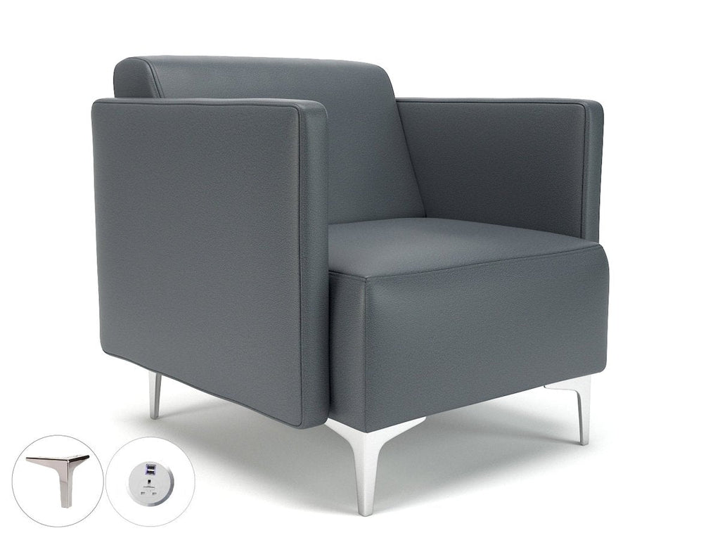 Office Armchair Napa Slim Arm 75cm Wide Armchair in  Ultima Faux Leather with Socket Chrome Colour Atlantic 