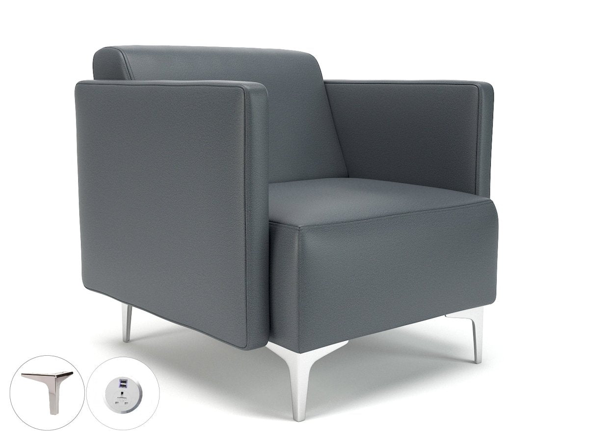 Office Armchair Napa Slim Arm 75cm Wide Armchair in  Ultima Faux Leather with Socket Chrome Colour Atlantic 