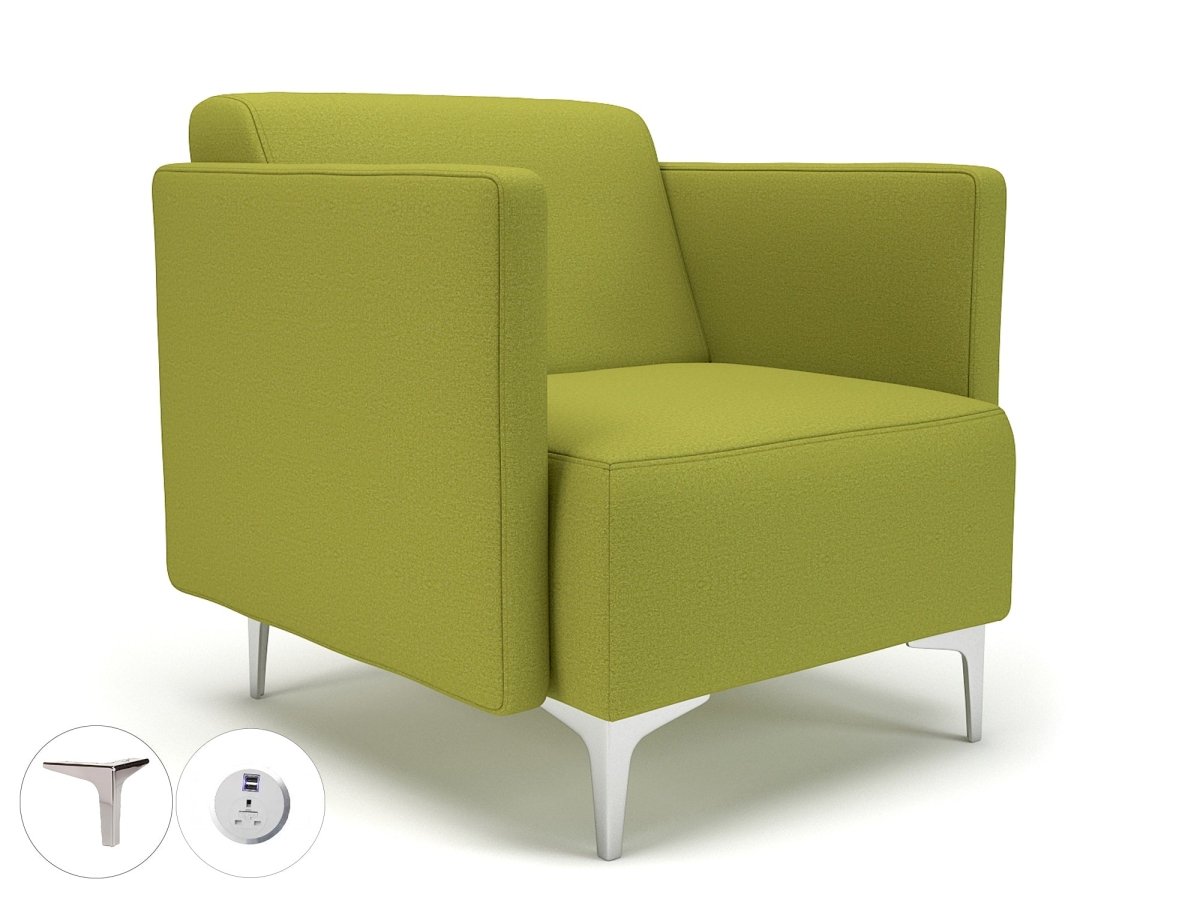 Office Armchair Napa Slim Arm 75cm Wide Armchair in Warwick Dolly Fabric with Socket Chrome Colour Citron 