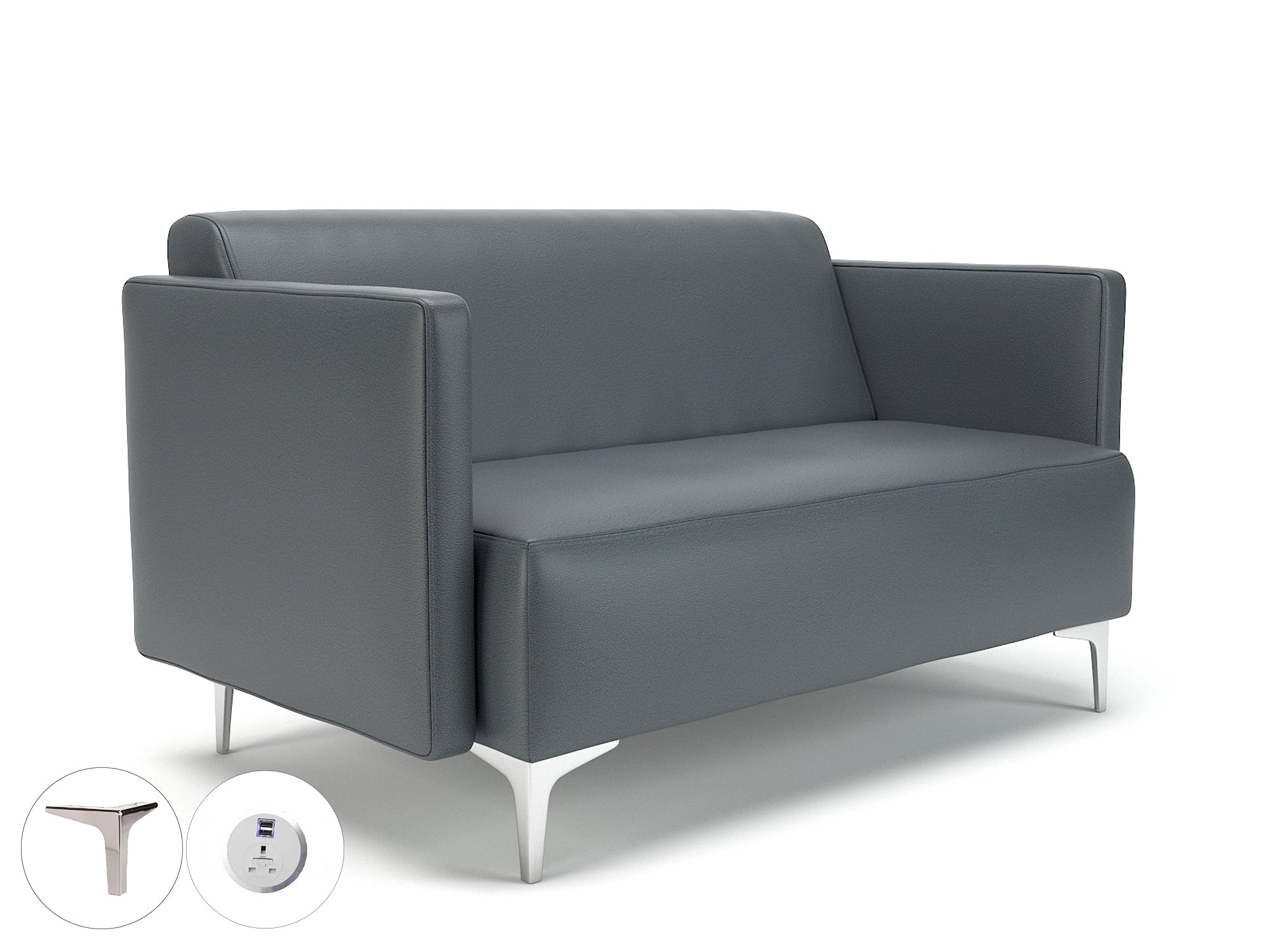 Office Armchair Napa Slim Arm 125cm Wide Sofa in  Ultima Faux Leather with Socket Chrome Colour Atlantic 